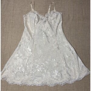 Vtg Victorias Secret Gold Label Chemise Satin Lace Cami Slip Dress Embossed